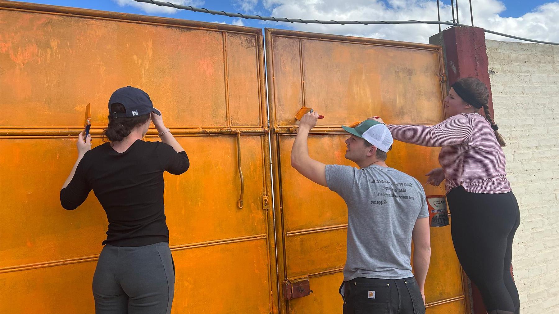 Students in Peru doing service work